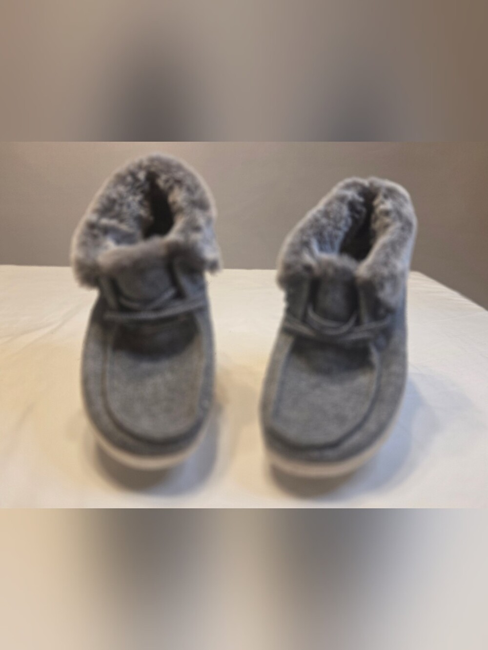 HEYDUDE Kids Grey Faux Fur Lined Slip On Ankle Boots Shoes